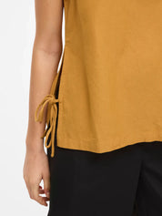 Prisilla O-Neck Tie Side Top Mustard