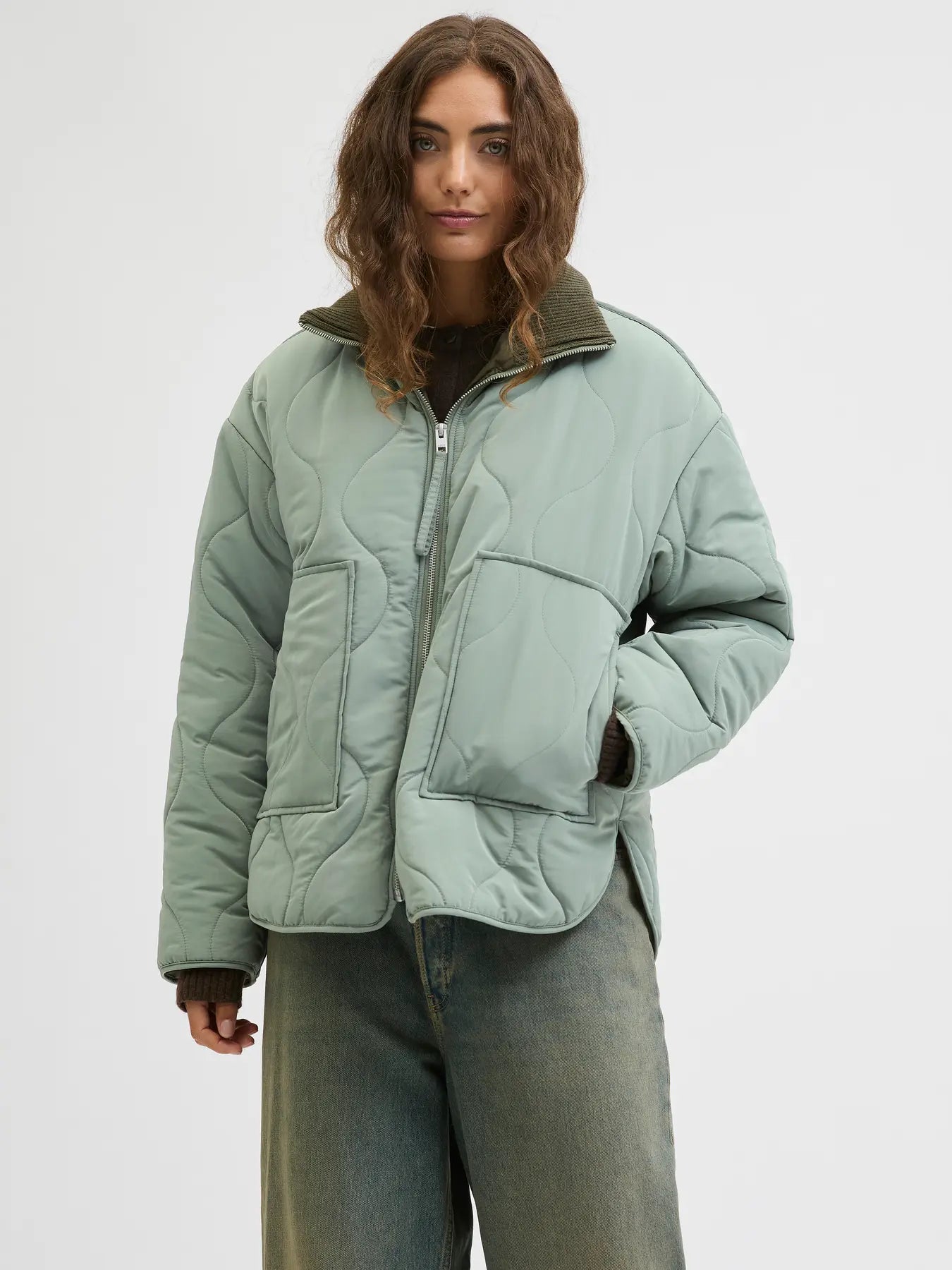 Serena Green Mid Quilted Zip Jacket