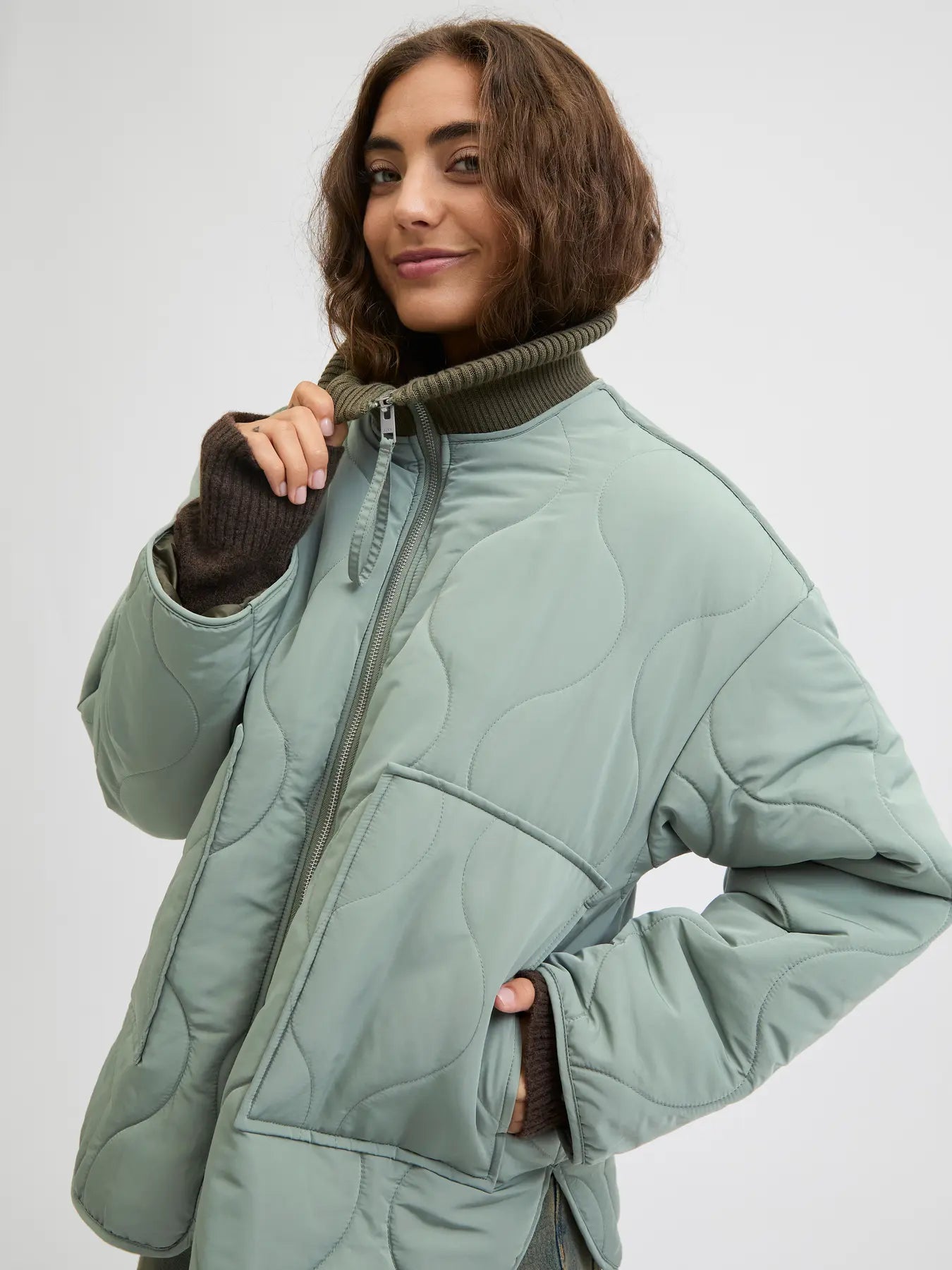 Serena Green Mid Quilted Zip Jacket
