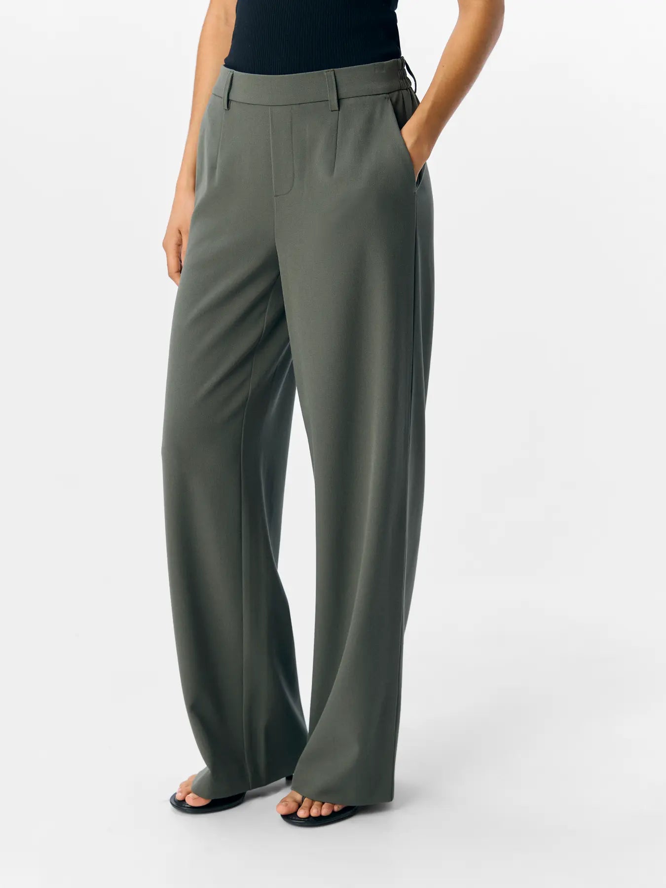 Lisa Khaki Wide Leg Trousers