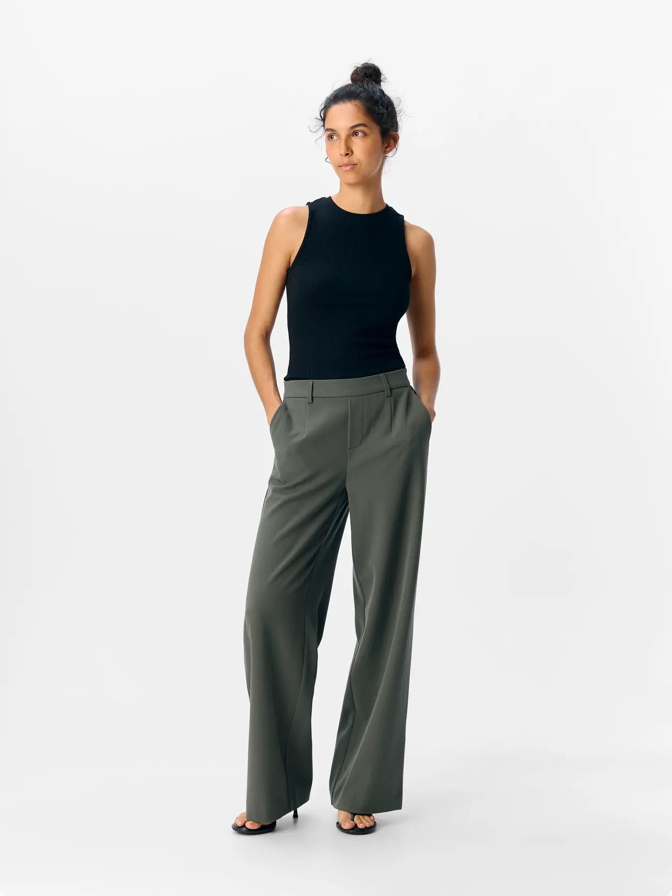 Lisa Khaki Wide Leg Trousers