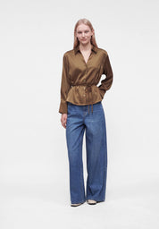 Aria V-neck Waisted Blouse Gold