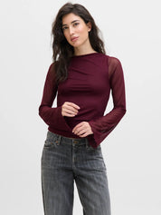 Minna Wine Mesh Long Sleeve Top