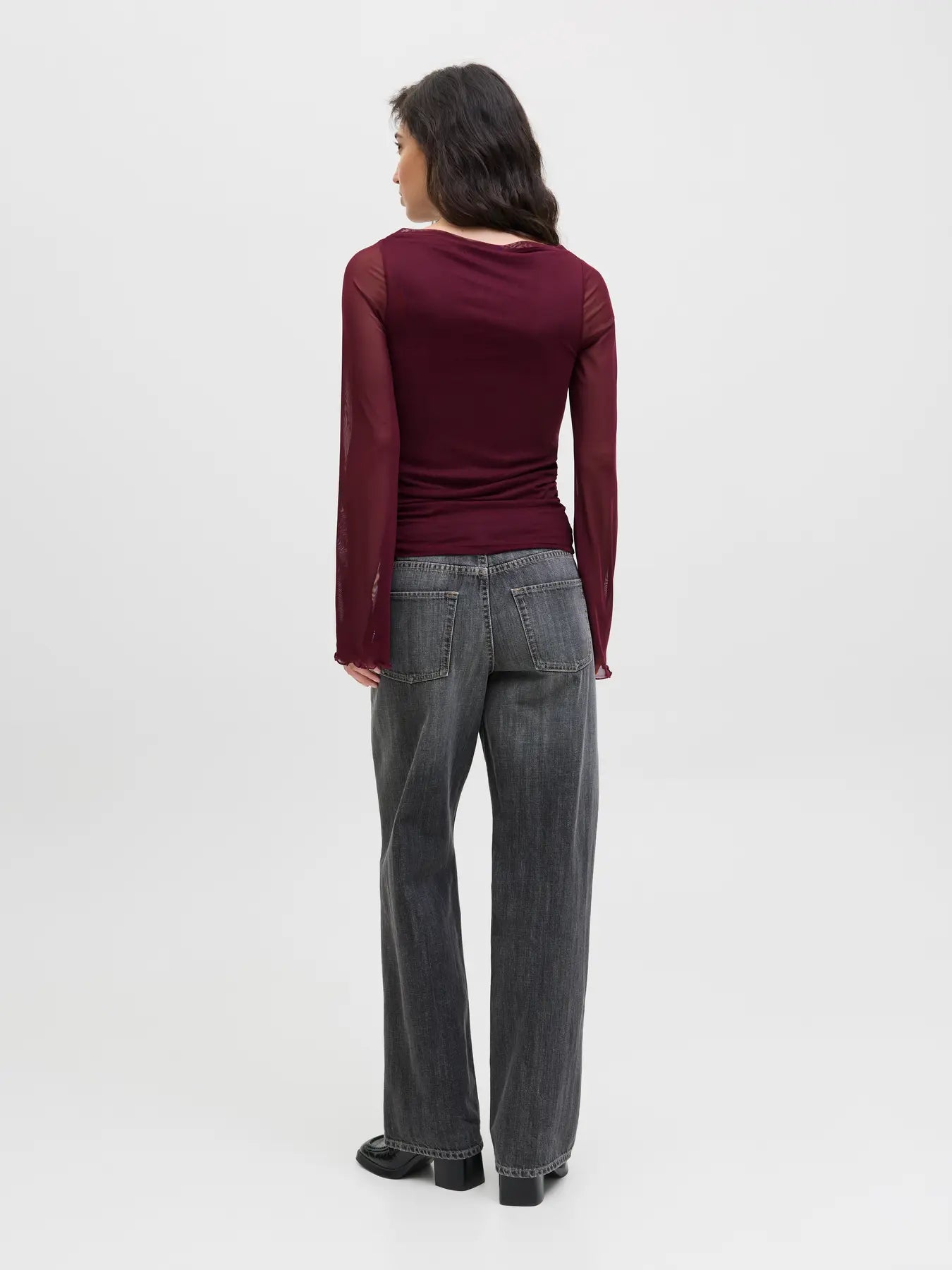 Minna Wine Mesh Long Sleeve Top