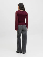 Minna Wine Mesh Long Sleeve Top