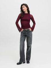 Minna Wine Mesh Long Sleeve Top