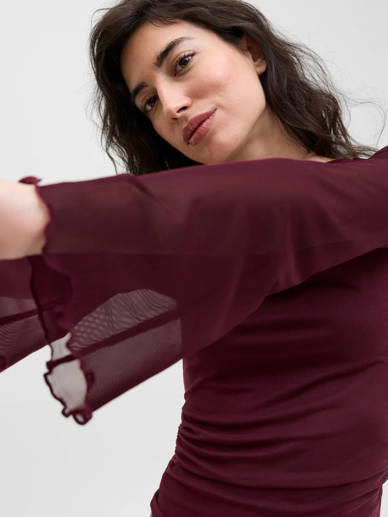 Minna Wine Mesh Long Sleeve Top