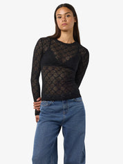Judith Black Long Sleeve Lace Mesh Top