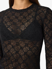 Judith Black Long Sleeve Lace Mesh Top