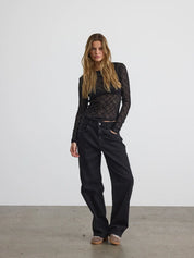 Judith Black Long Sleeve Lace Mesh Top