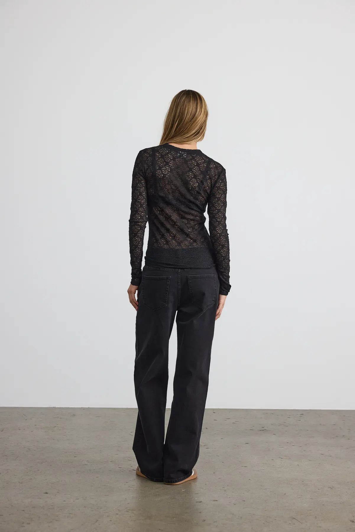 Judith Black Long Sleeve Lace Mesh Top
