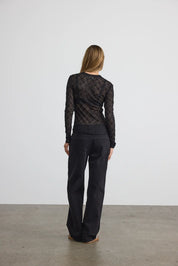 Judith Black Long Sleeve Lace Mesh Top