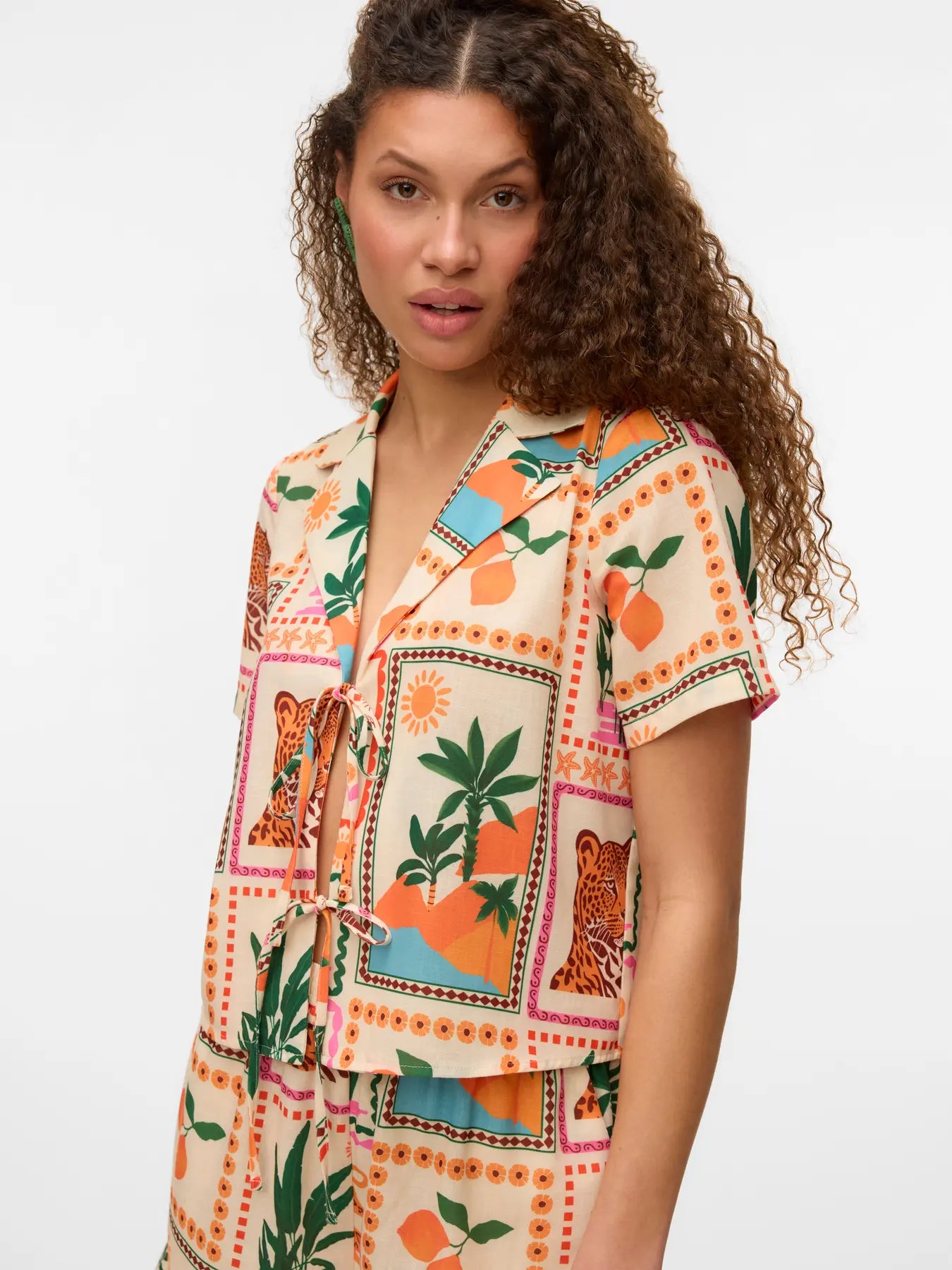 Birdie Printed Tie Front Resort Shirt