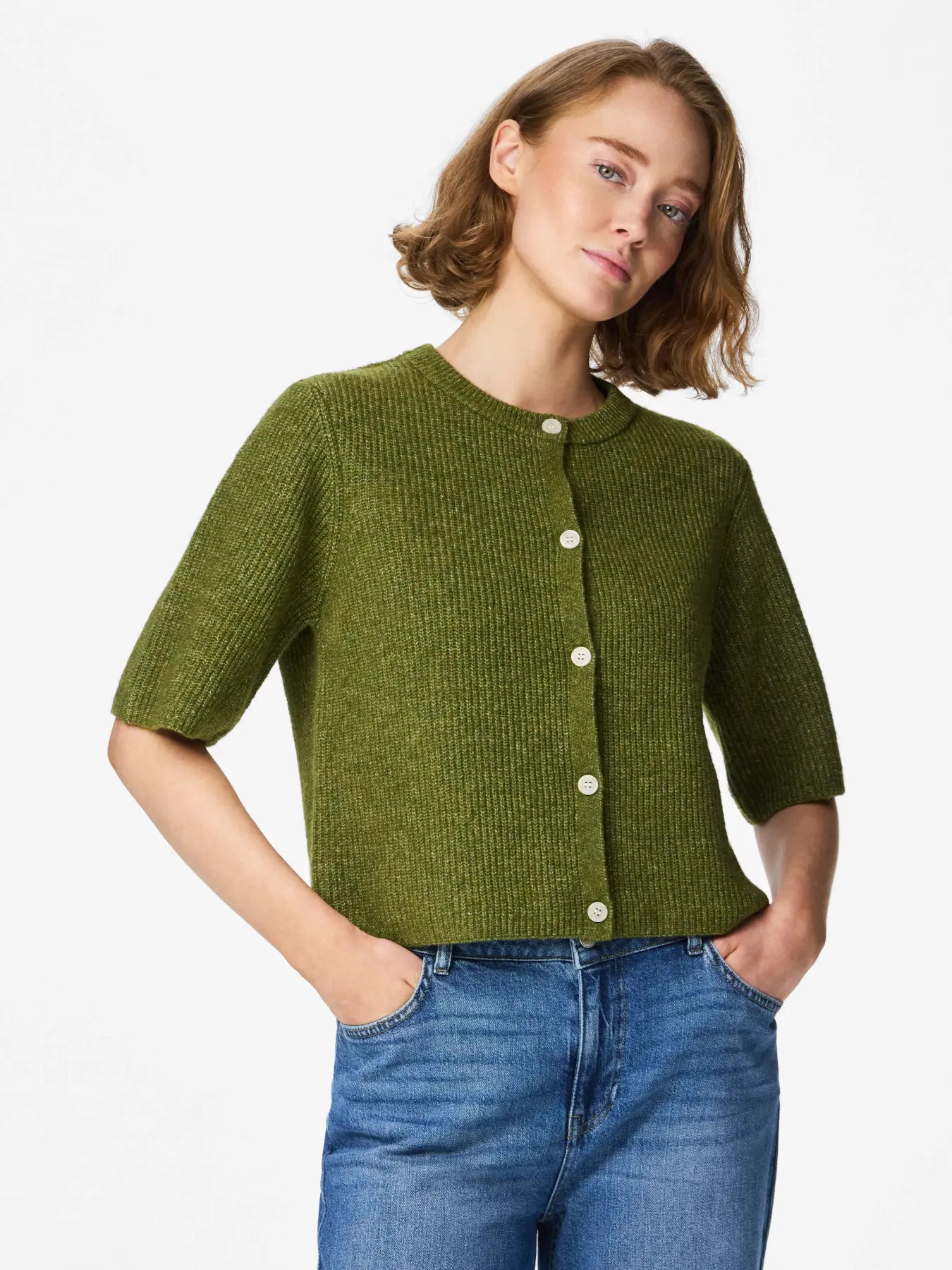 Silly Olive Green O-neck Knit Cardigan