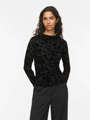 Rikke Funnel Neck Jacquard Mesh Top
