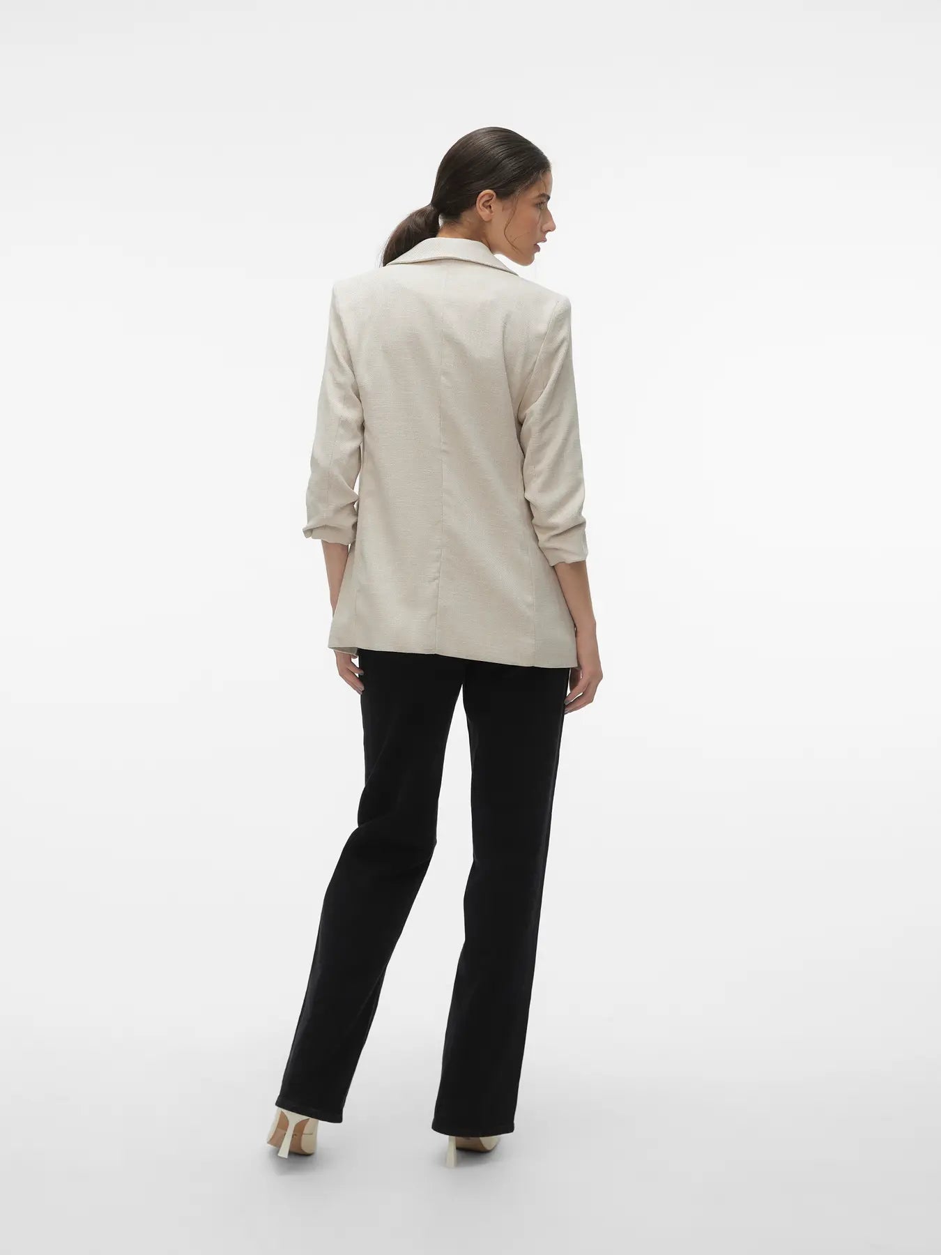 Frida Ruched Sleeve Blazer Cream