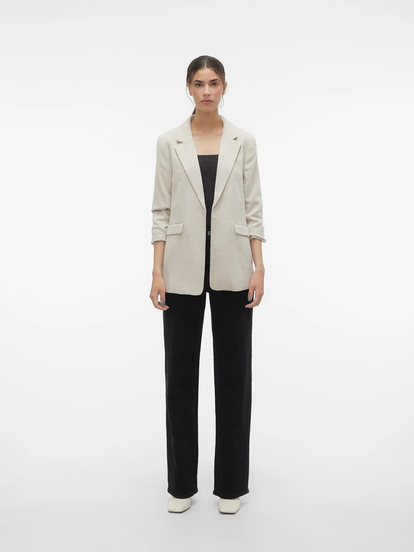 Frida Ruched Sleeve Blazer Cream