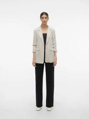 Frida Ruched Sleeve Blazer Cream
