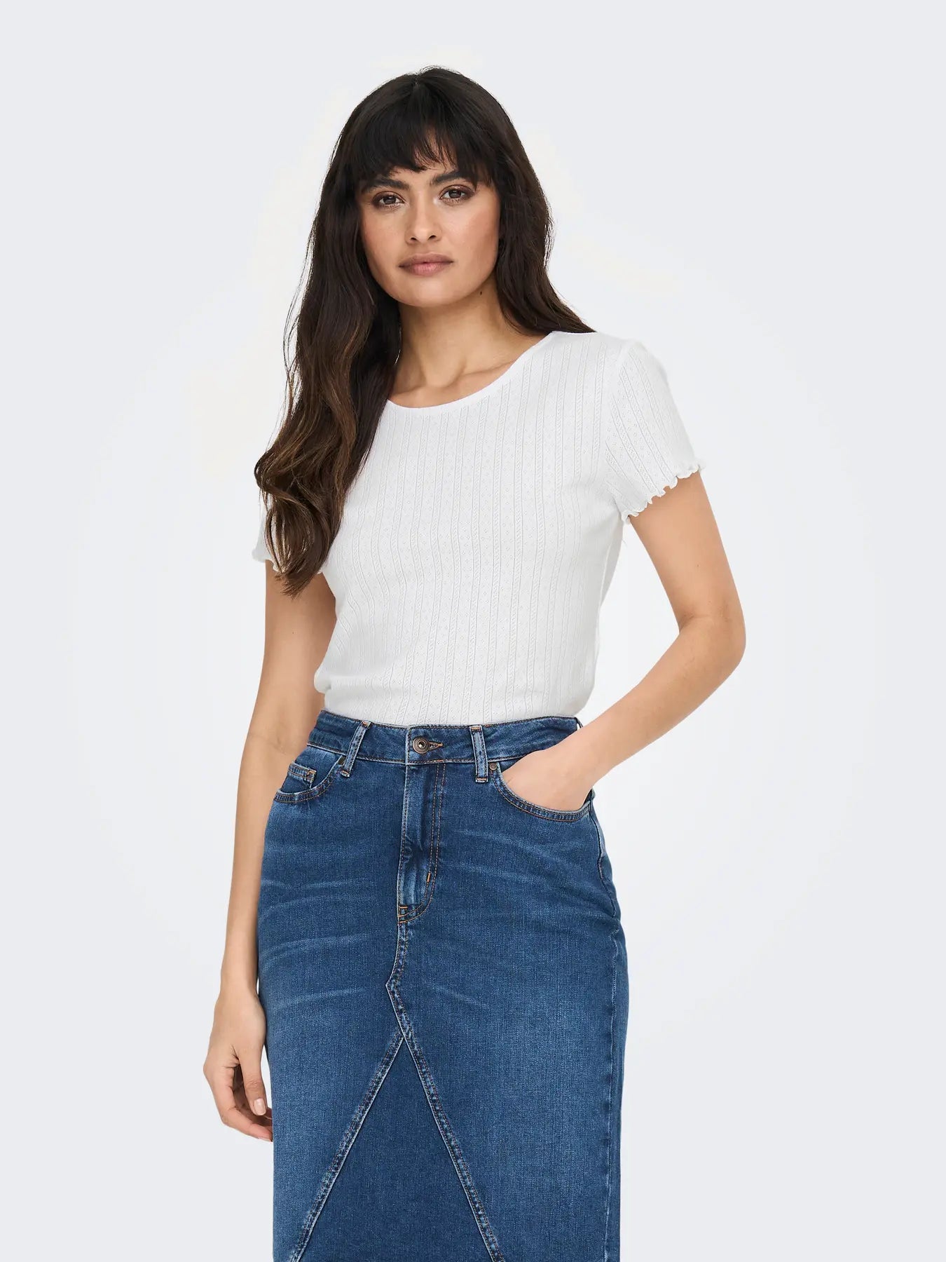 Carlotta White Pointelle T-Shirt
