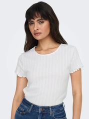 Carlotta White Pointelle T-Shirt