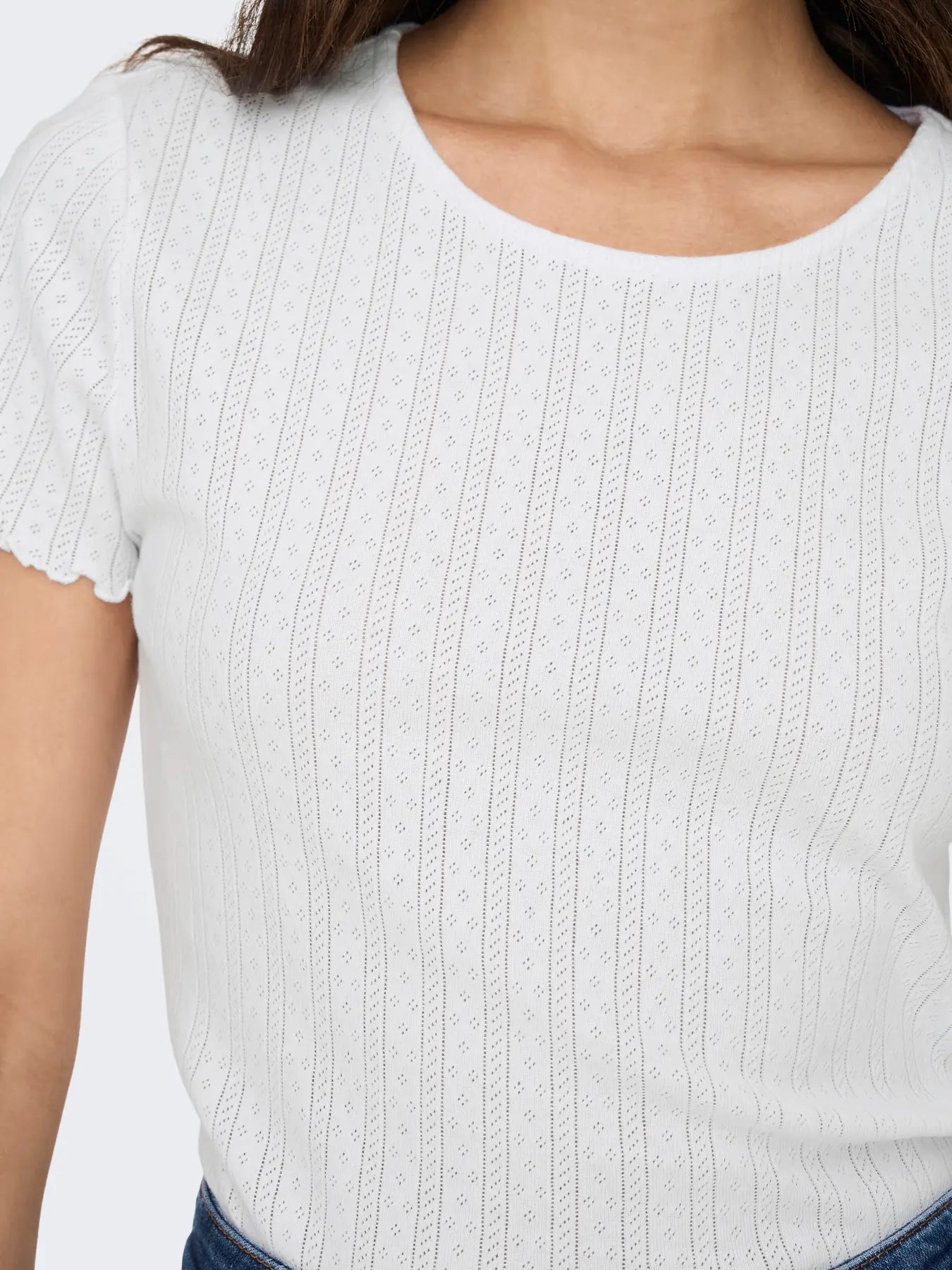 Carlotta White Pointelle T-Shirt