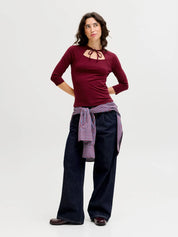 Gigi Open Tie Front Top Burgundy