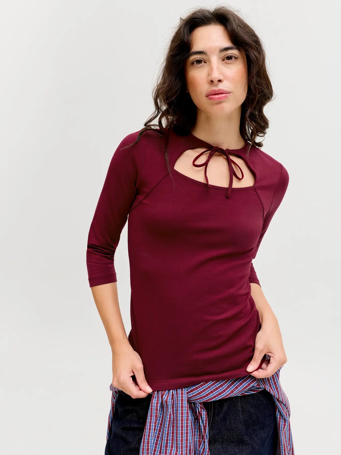 Gigi Open Tie Front Top Burgundy
