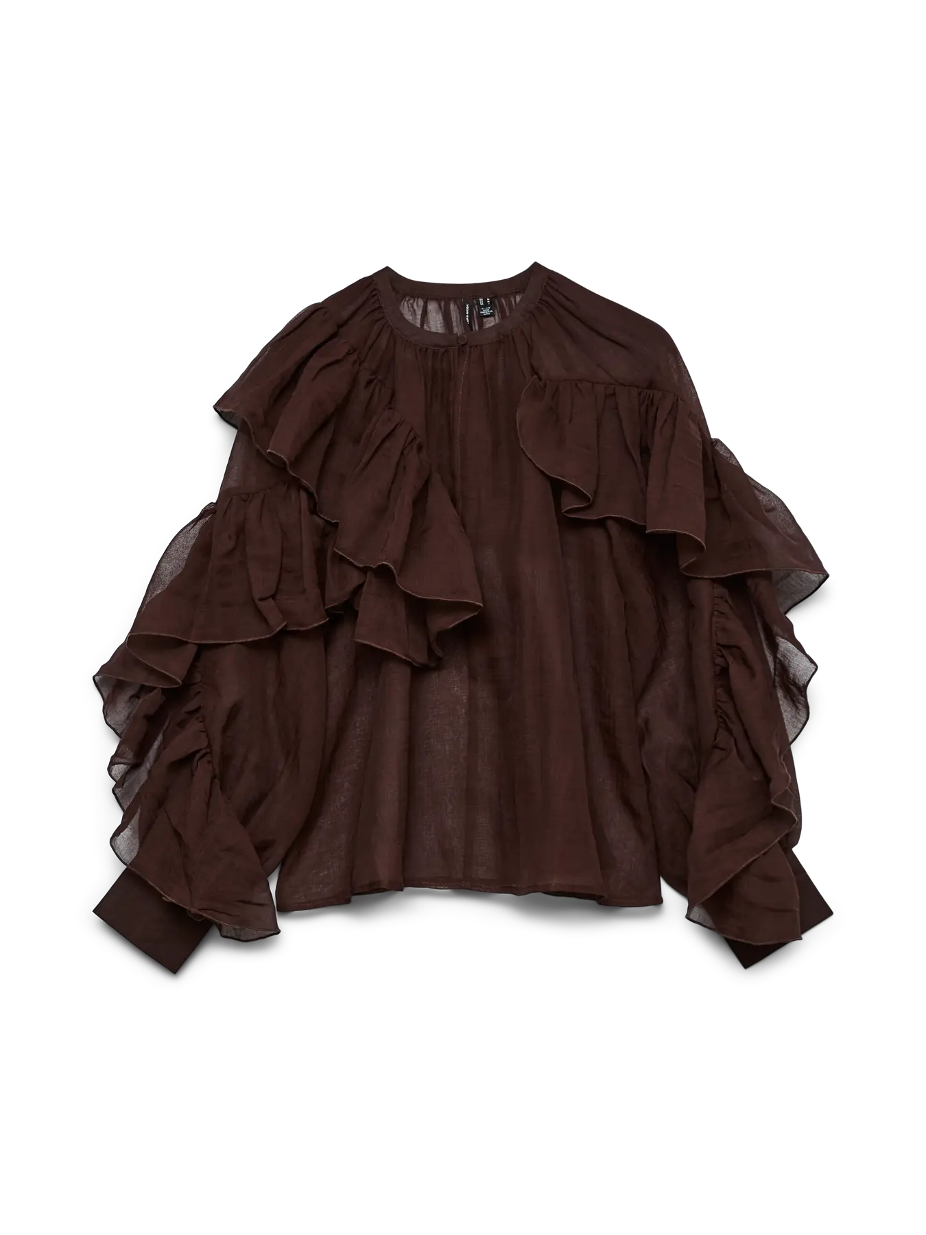 Sabrina Brown O-Neck Flounce Top