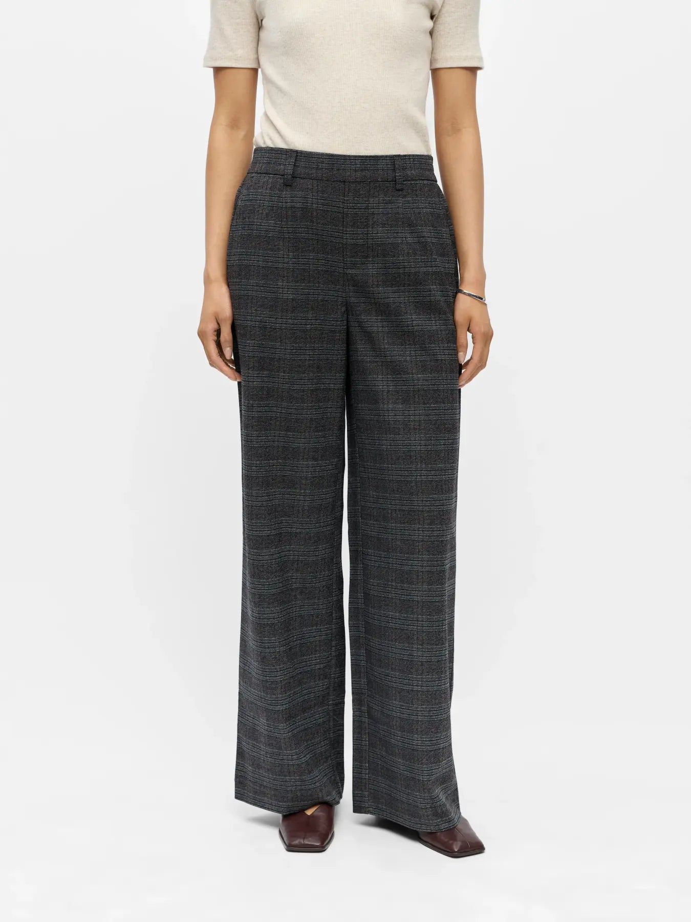 Lisa Checked Print Wide Leg Trousers