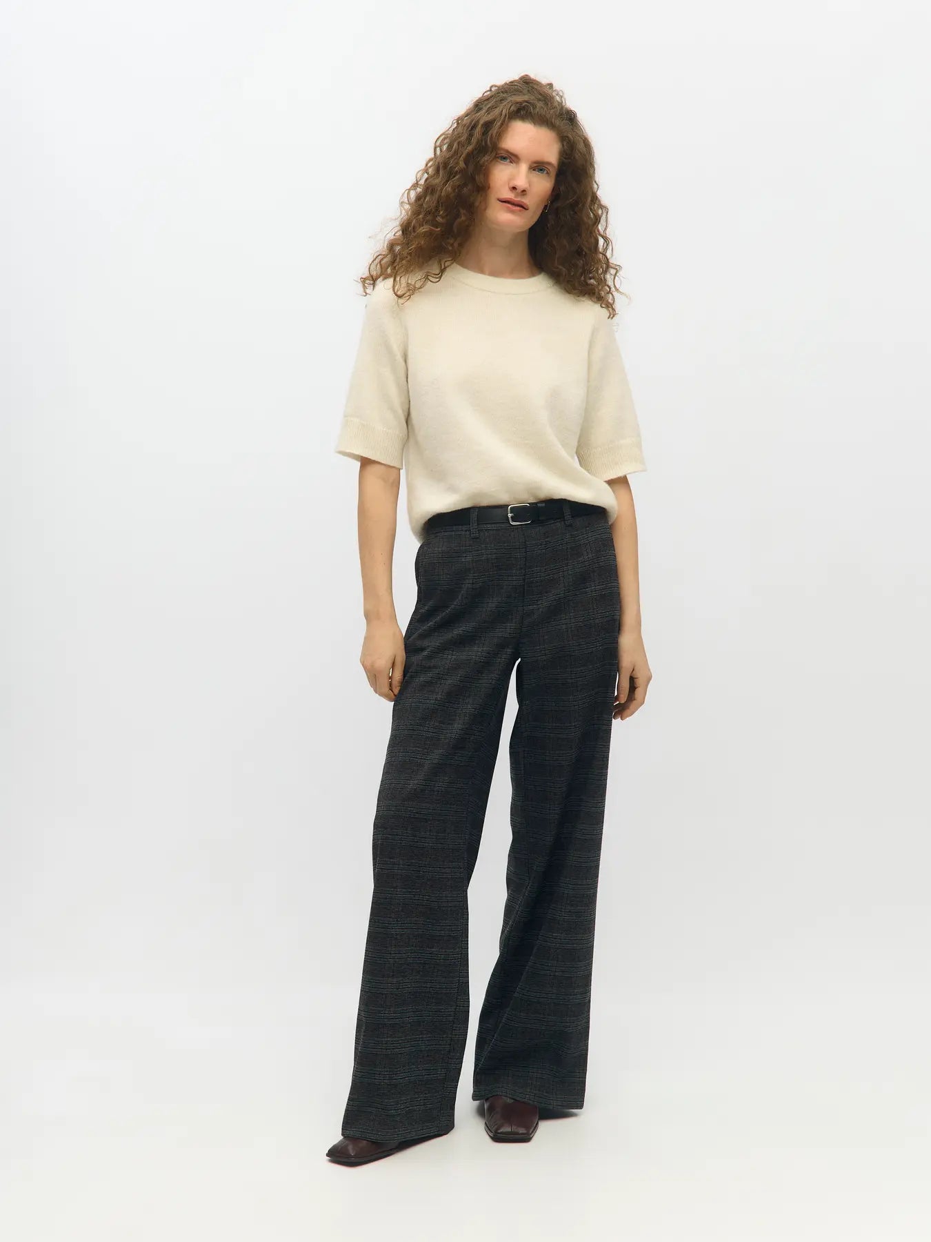 Lisa Checked Print Wide Leg Trousers