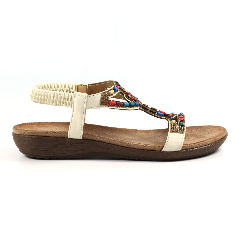Mariella White Beaded Sandal