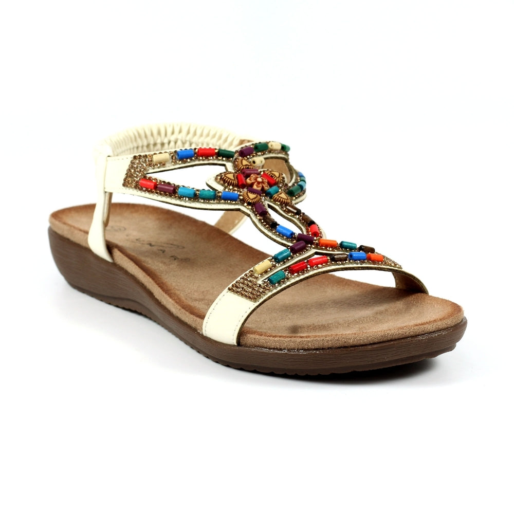 Mariella White Beaded Sandal