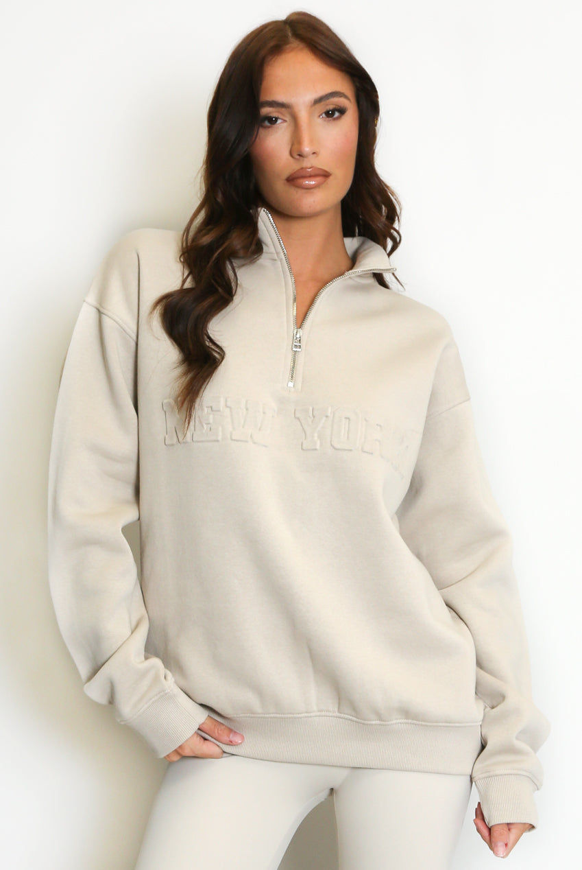 New York Zip Sweatshirt - Beige