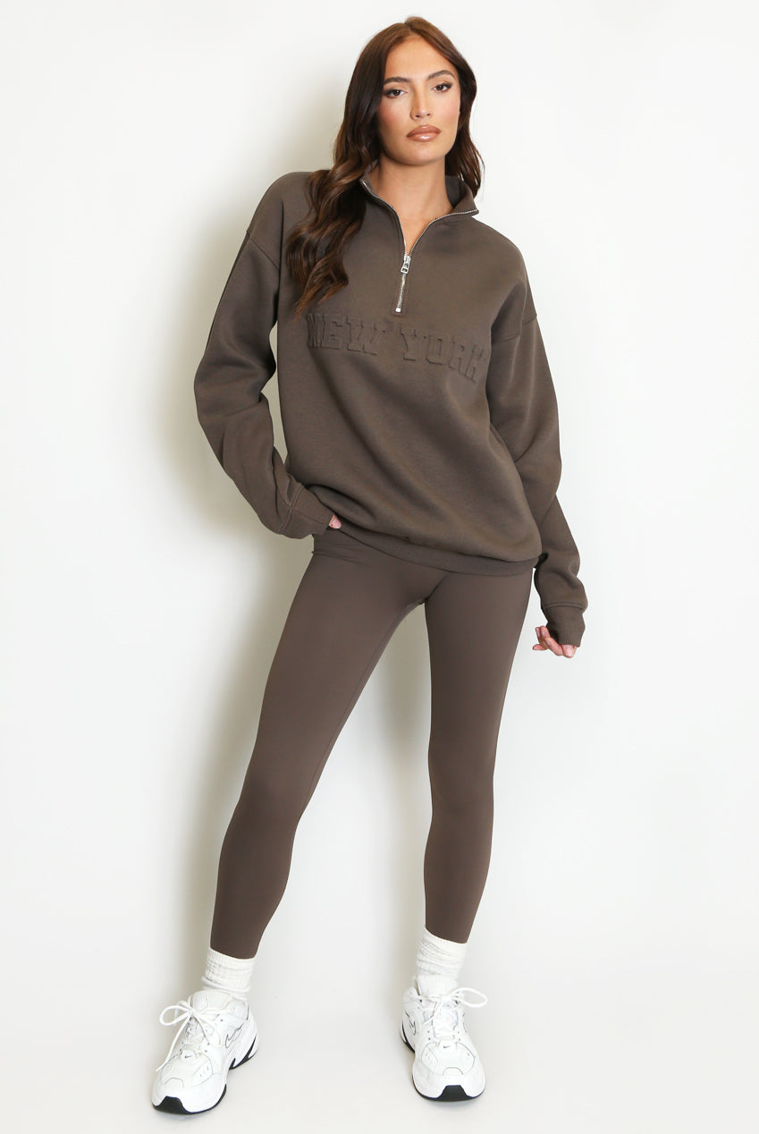 New York Zip Sweatshirt - Brown