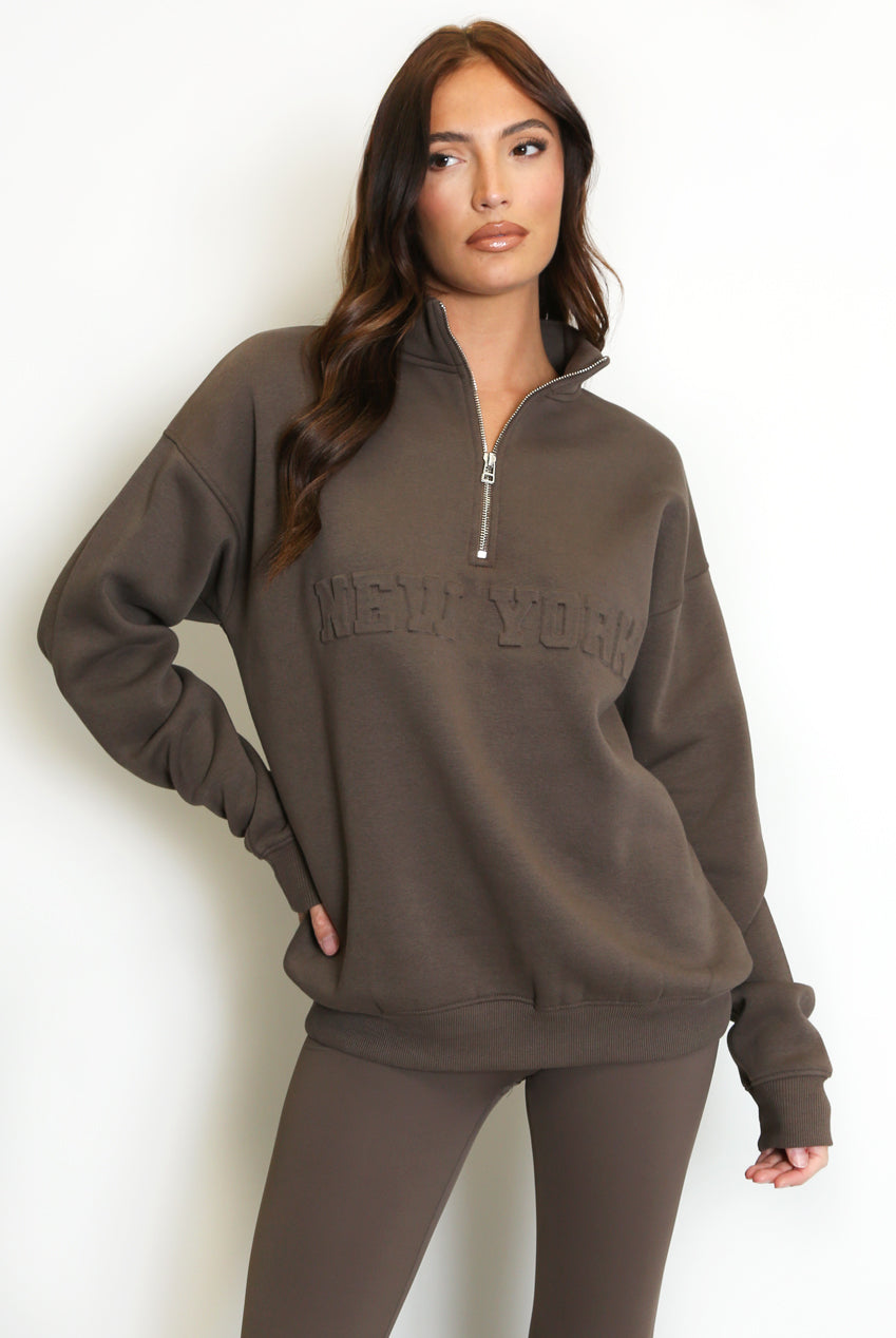New York Zip Sweatshirt - Brown