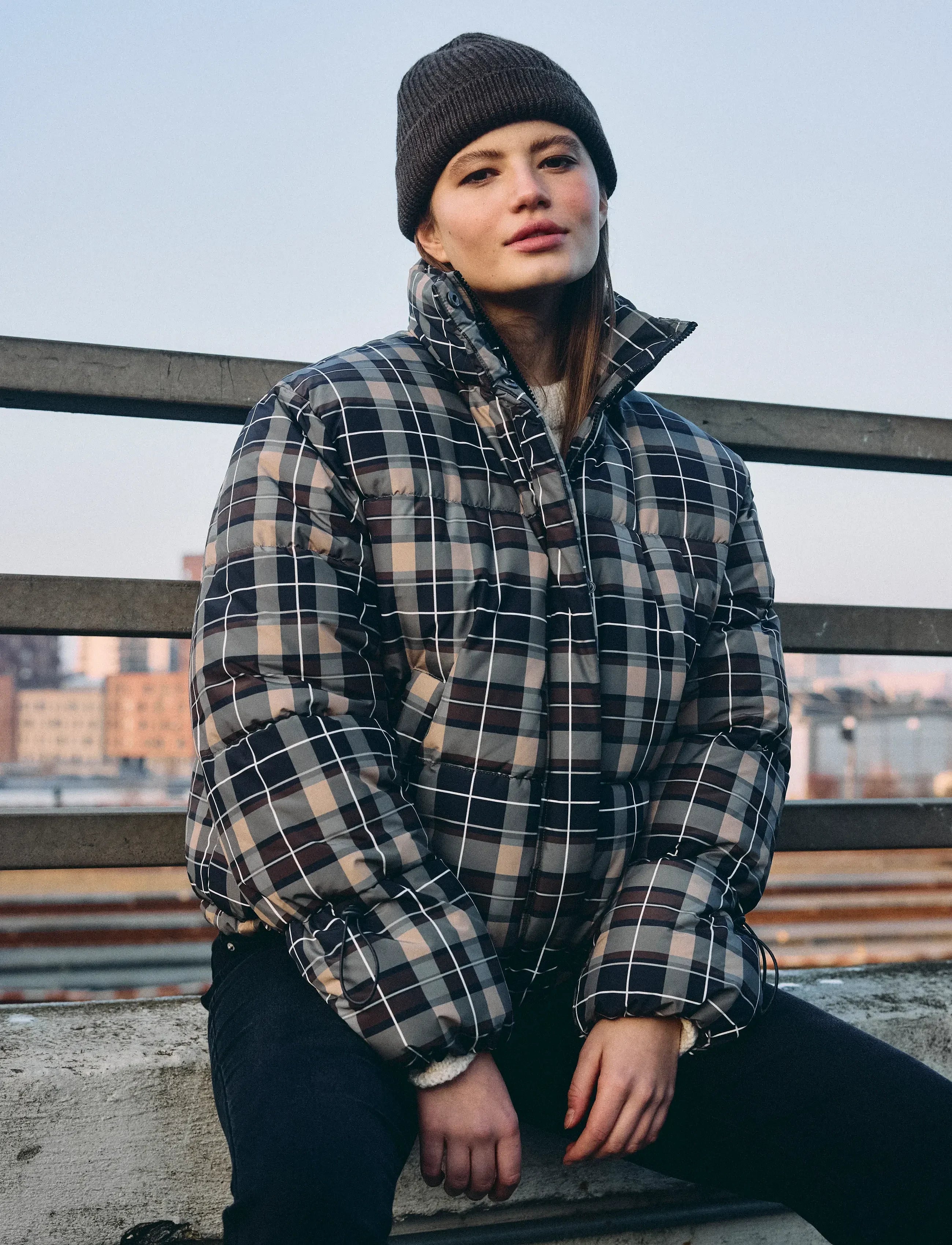Rosy Brown Checked Puffer