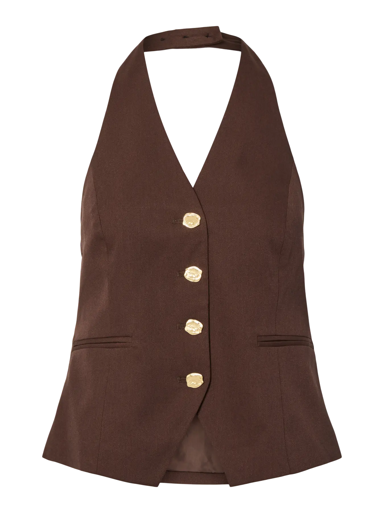 Jammi Tailored Brown Hatlerneck Top With Gold Buttons