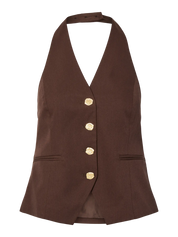 Jammi Tailored Brown Hatlerneck Top With Gold Buttons