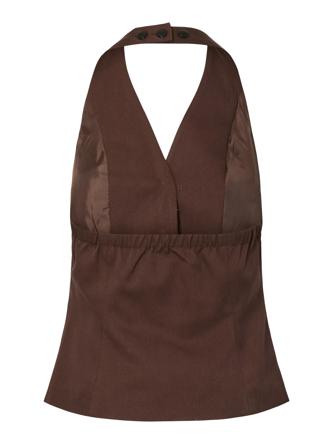 Jammi Tailored Brown Hatlerneck Top With Gold Buttons