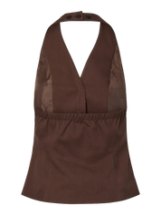 Jammi Tailored Brown Hatlerneck Top With Gold Buttons