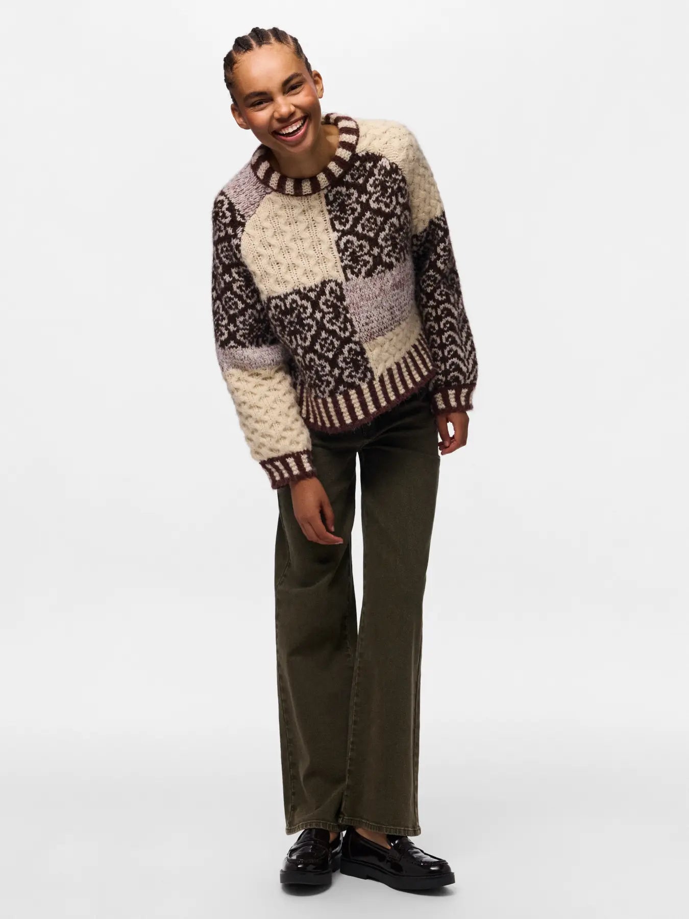 Fusion Chunky Patchwork Knit Brown