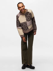 Fusion Chunky Patchwork Knit Brown