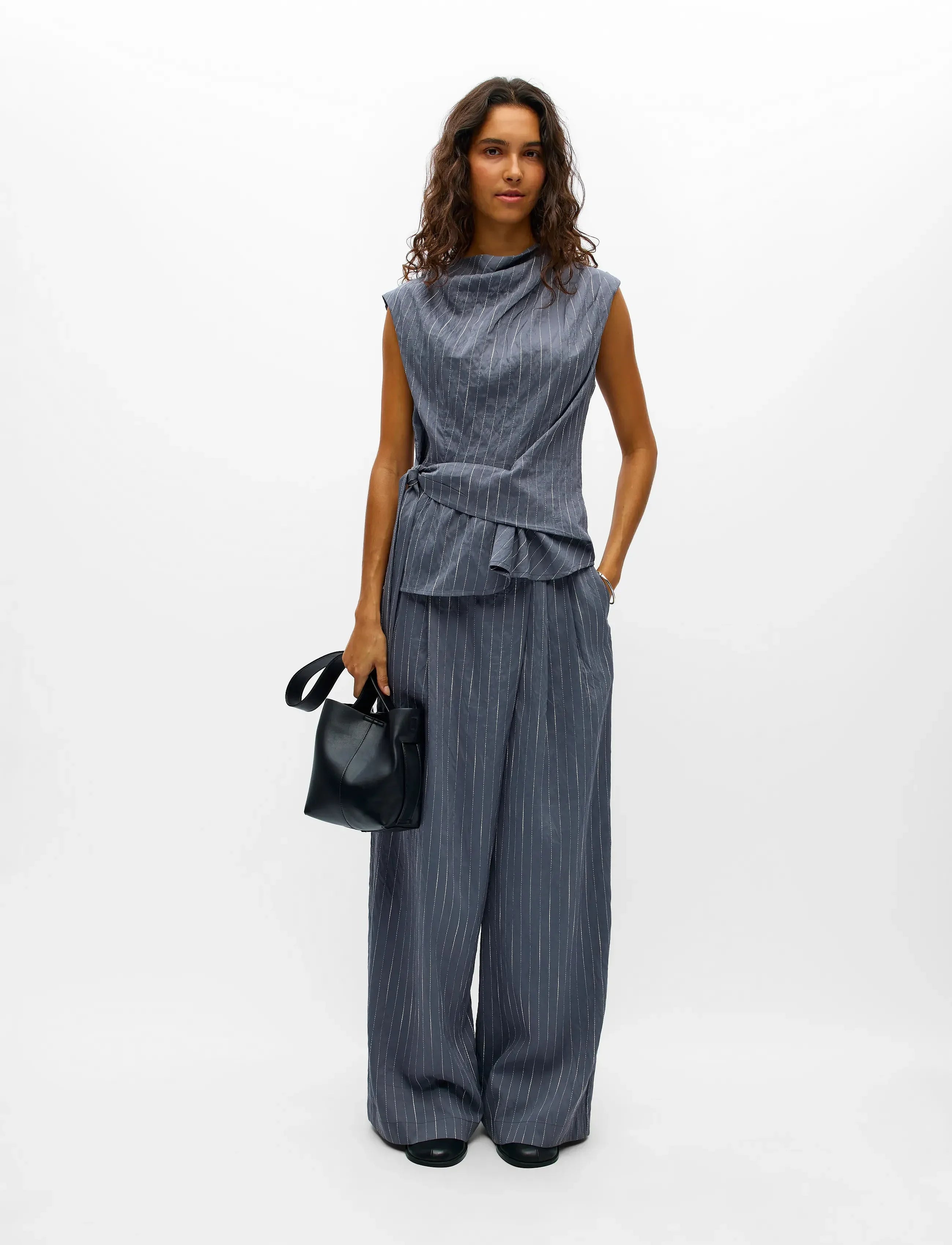 Joy Pinstripe Wide Pants Top - Co-ord