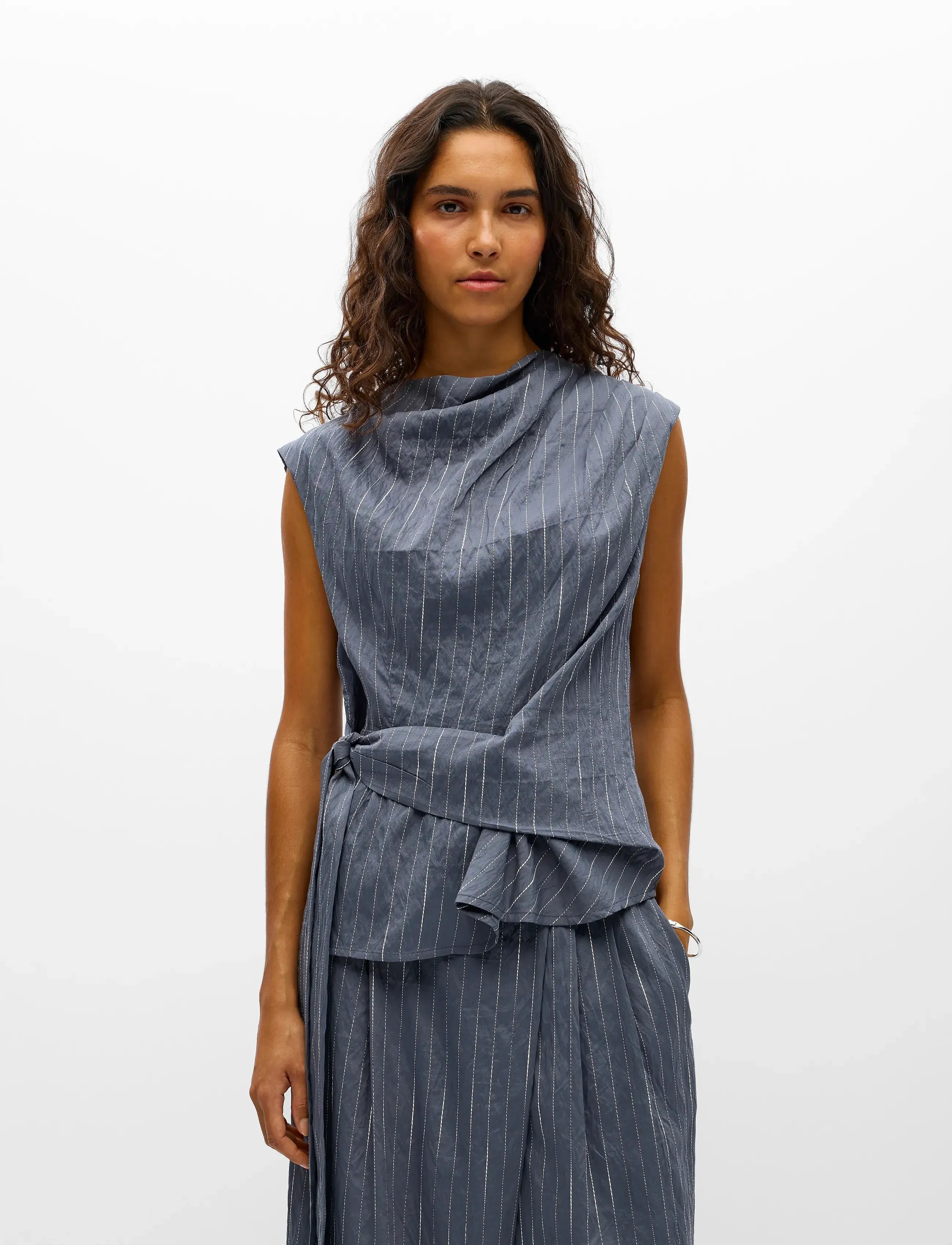 Joy Pinstripe Tie-Waist Sleeveless Top - Co-ord