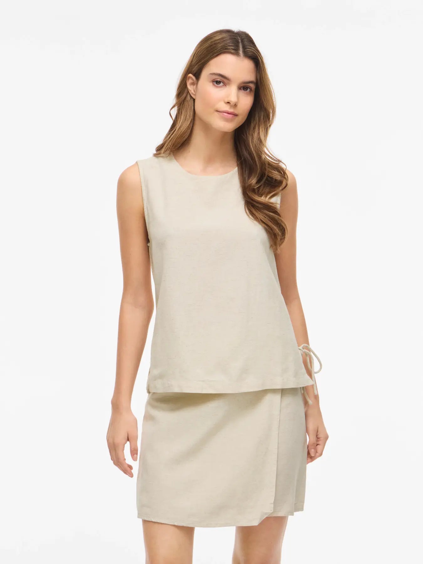 Prisilla O-Neck Tie Side Top Beige