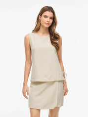 Prisilla O-Neck Tie Side Top Beige