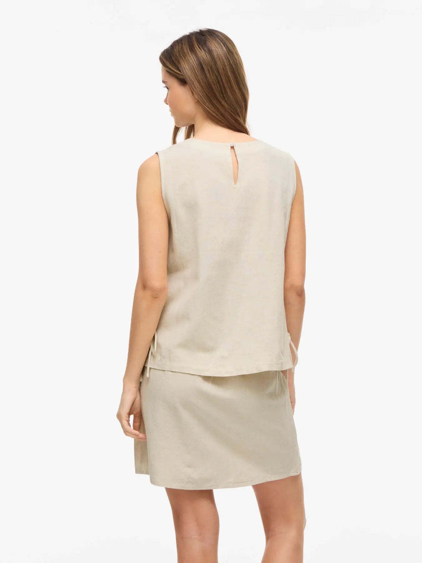 Prisilla O-Neck Tie Side Top Beige