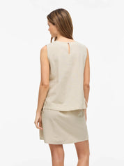 Prisilla O-Neck Tie Side Top Beige