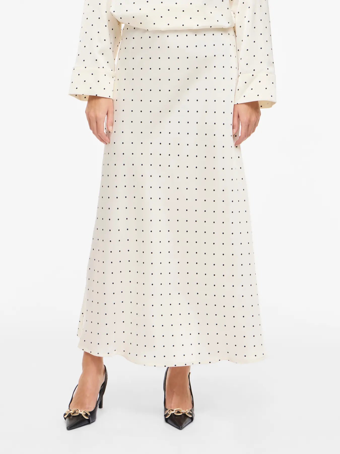 Viellette White Spot Satin Midi Skirt