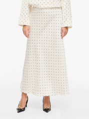 Viellette White Spot Satin Midi Skirt